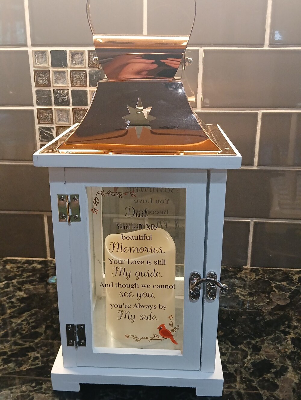 White Decorative Lantern Memorial With Light For DAD